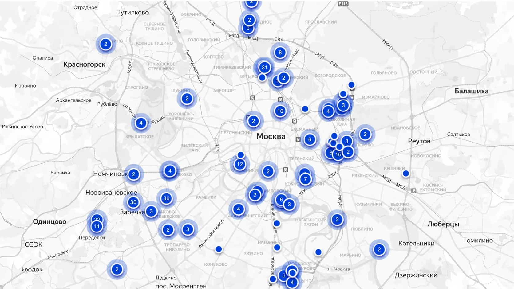 Карта свободных помещений в технопарках Москвы